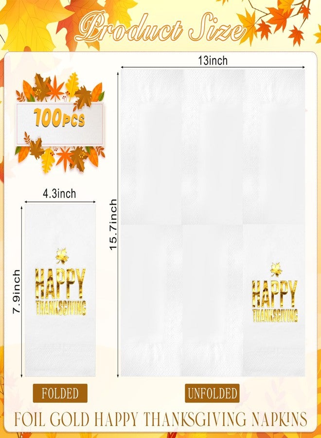 Hallswl 100pcs Thanksgiving Cocktail Napkins,Disposable Napkins with Happy Thanksgiving Gold Foiled,Fall Dinner Guest Paper Hand Towels for Autumn Harvest Thanks Theme Party Decorations,7.9 * 4.3inch - Image 2